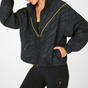 Fabletics: 1X Stace Woven Jacket - Black Marbleize/Zest mrsp $114.95